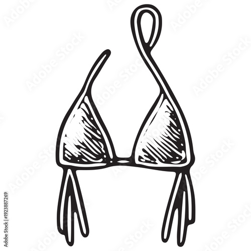 Hand Drawn Bikini Top Tassel Fringe Vintage Illustration