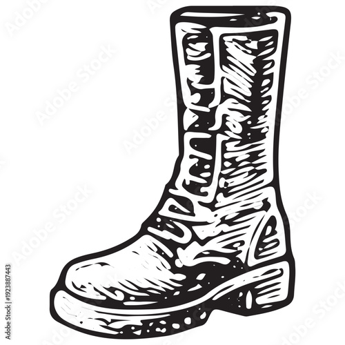 Vintage Cowboy Boot Hand Drawn Western Fashion Sketch