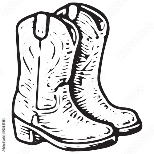 Hand Drawn Cowboy Boots Vintage Western Illustration