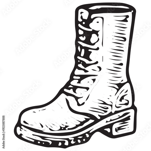 Vintage Combat Boot Hand Drawn Fashion Sketch