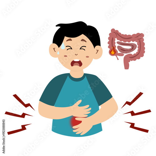 Little kid experiencing pain in her stomach.  Symptoms of poisoning, gastritis, gastroenteritis, dyspepsia. 
