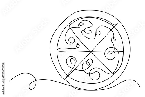 Line Art Abstract Pizza Contour Drawn.  Pasty Italian Food. Fresh meal Pizza Snack Silhouette Ink Line Drawing. 
