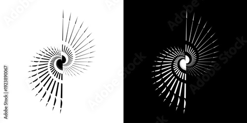 Dynamic abstract spiral sound wave rhythm lines. Circular spiral sound wave rhythm of lines. Circular futuristic abstract lines, black and white background.	