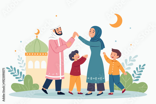 Featuring Muslim Family Celebrating Eid Fitr Together Vibrant Creative Visual