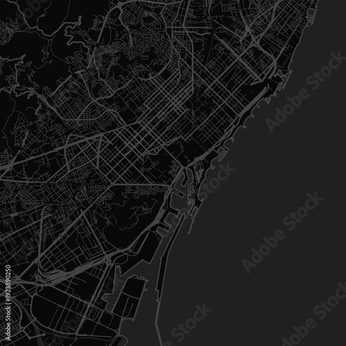 Barcelona City Map Sophisticated Linework Showcasing Refined Urban Topographic Structure, Perfect for Minimalist Home Gallery and Sleek Scandinavian Aesthetics, emphasizing refined linework.