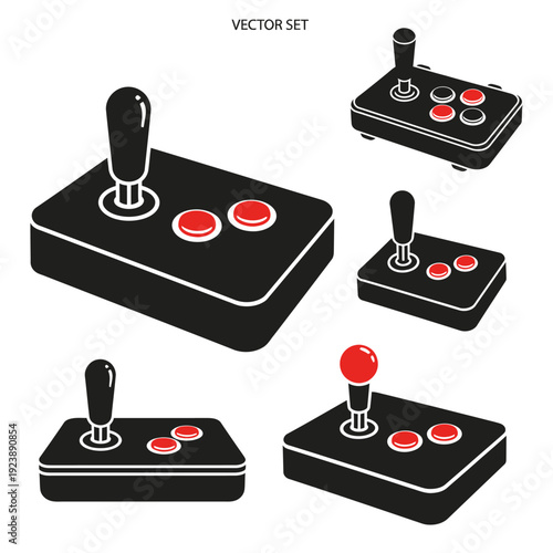 Retro Arcade Joysticks and Buttons Vector Set - Vintage Gaming Controllers