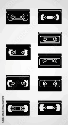 Retro Cassette Tapes Collection: VHS, Audio, and MiniDV Icons