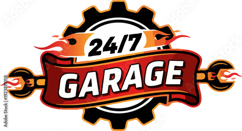 Automotive Garage 24/7 Service Emblem Icon