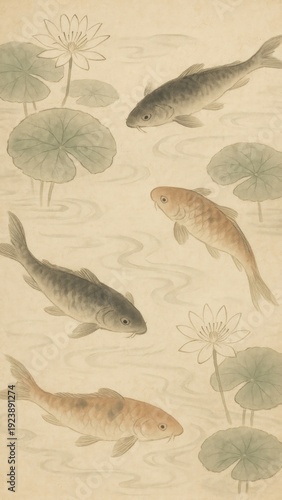 Serene koi pond illustration