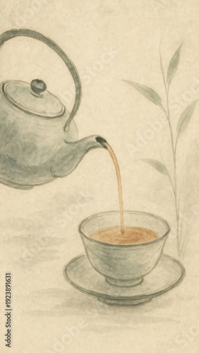 Elegant watercolor tea ceremony