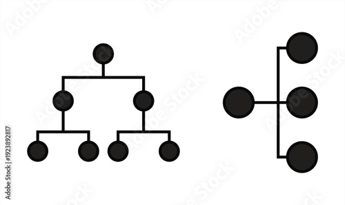 Set of hierarchy vector icons. Line structure or flowchart. Black organizational flow. Vector 10 Eps.