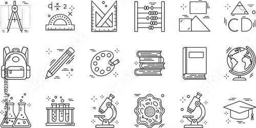 Education Line Icon Set with School Supplies Science Laboratory Geometry Tools Backpack and Graduation Symbols Modern Vector Illustration Police Stop