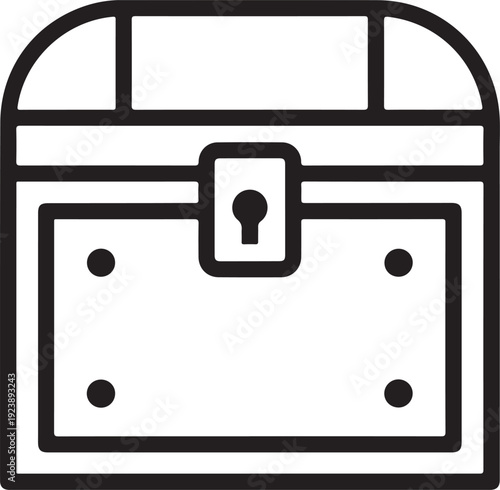 A black and white icon of a treasure chest with a keyhole
