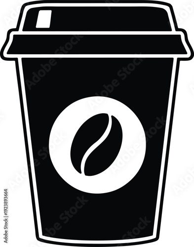 Coffee cup takeaway icon with bean symbol in black silhouette style