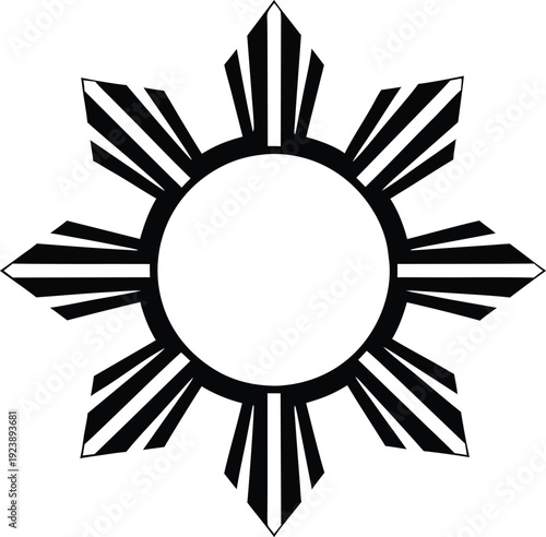 Philippine sun symbol icon in bold black geometric style