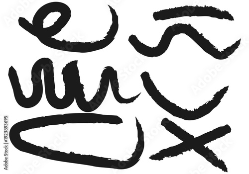 Colección de trazos y garabatos de pincel negro