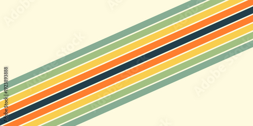 Abstract colorful 70s background vector. Vintage retro wallpaper with rainbow stripes and wavy lines. A 1970 color illustration suitable for posters, banners, decorative items and wall art.