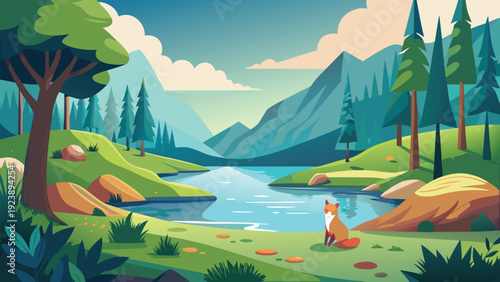 Serene mountain landscape with crystal-clear stream and lush forests