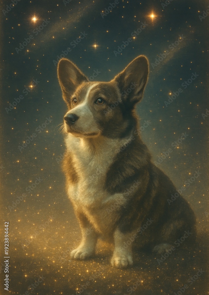 Obraz premium Corgi amidst cosmic stars