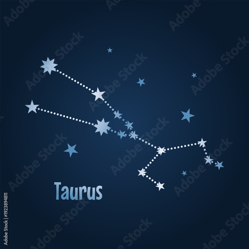 Taurus zodiac constellation stars in the sky. Vector illustration