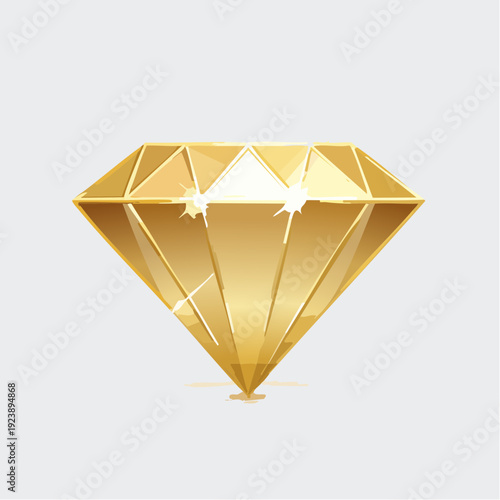 Golden diamond gemstone illustration on white background.