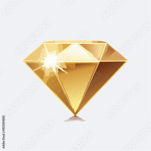 Golden diamond gemstone illustration on white background.