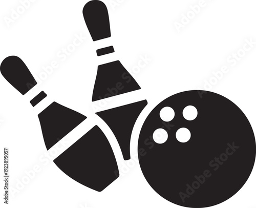 A black and white image of bowling pins and ball