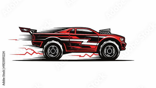 Powerful red sports car illustration with speed lines, depicting fast racing and dynamic automotive design