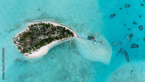 Drone Aerial View of Onok Island, Balabac, Philippines. Tropical Beach, Clear Water, Coral Reefs and Turtles.
