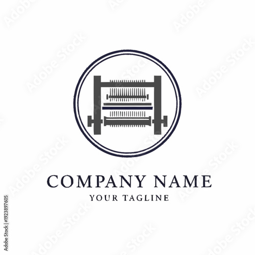 Circular Logo of a Vintage Loom Machine.
