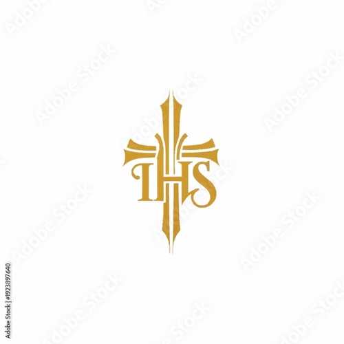 Golden IHS Monogram on a Cross Symbol.