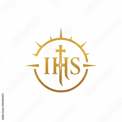 Golden IHS Monogram with Radiant Cross Symbol.