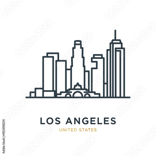 Minimalist Line Art of Los Angeles Skyline with City Landmark