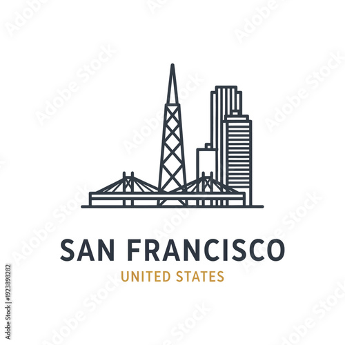 Minimalist San Francisco Skyline Illustration with Tower and Buildings