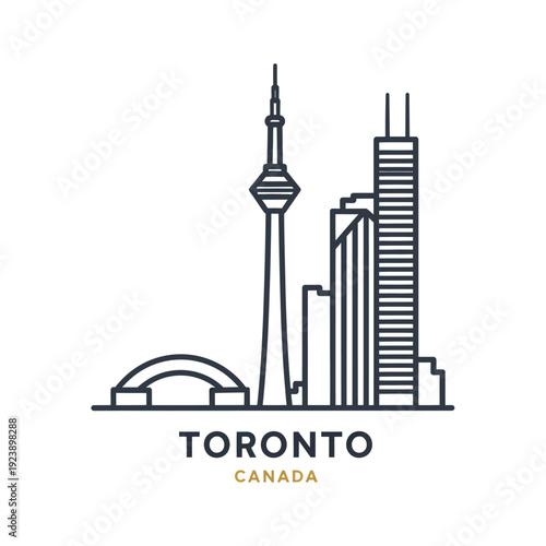 Minimalist Line Art of Toronto Skyline with CN Tower and Skyscrapers