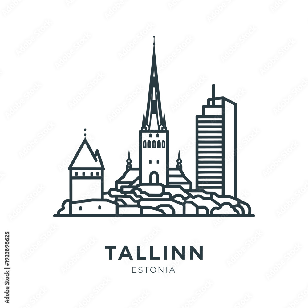 Fototapeta premium Tallinn Estonia Skyline Illustration with Historic and Modern Architecture