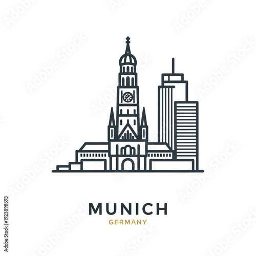 Munich Skyline Illustration with Historic and Modern Buildings