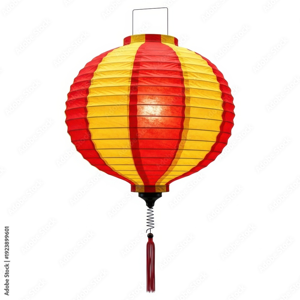 Obraz premium A vibrant red and yellow chinese lantern hanging against a white background