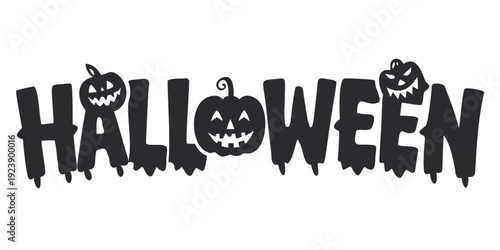 Halloween Text with Spooky Jack O' Lantern Pumpkins Silhouette Vector