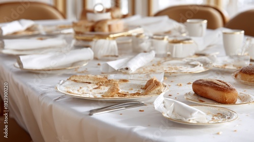 Messy Breakfast Table After a Meal.