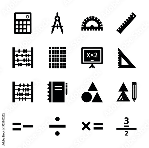 Collection of mathematical and geometric tools and symbols for education and learning