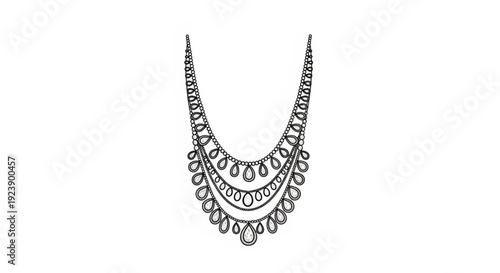 Elegant silver necklace with intricate teardrop design and ornate chain on white background