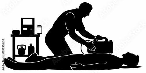 Medical Emergency CPR AED Defibrillator Silhouette Vector Graphic