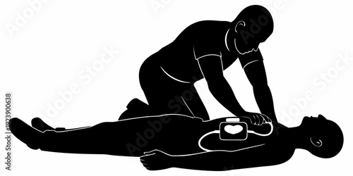 Medical Emergency CPR First Aid Silhouette Vector - Life Saving Resuscitation
