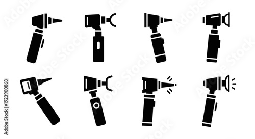 Set of Otoscope Icons: Medical Diagnostic Instruments for Ear Examination