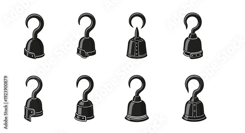 Set of Pirate Hooks, Hand Replacement, Vector Icons