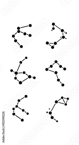 Set of Six Zodiac Constellations Icons, Astrology Symbols, Celestial Star Patterns