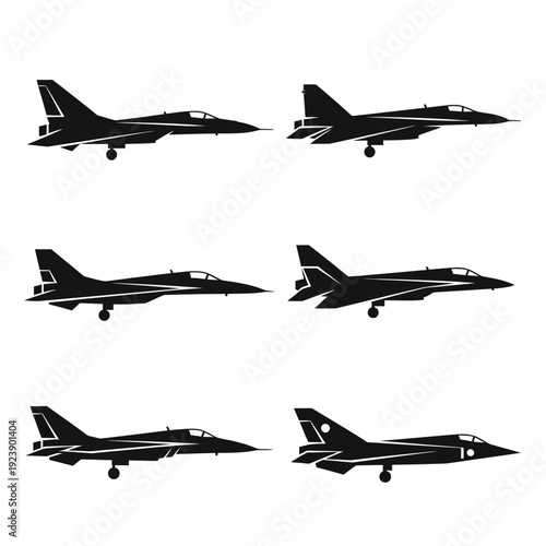 Silhouette Collection of Modern Fighter Jets in Flight
