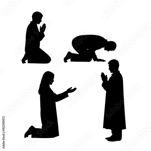 Silhouettes of People Praying in Different Poses