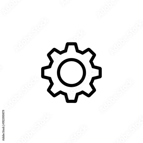 Simple black gear icon on a white background, symbolizing industry, mechanics, and settings.